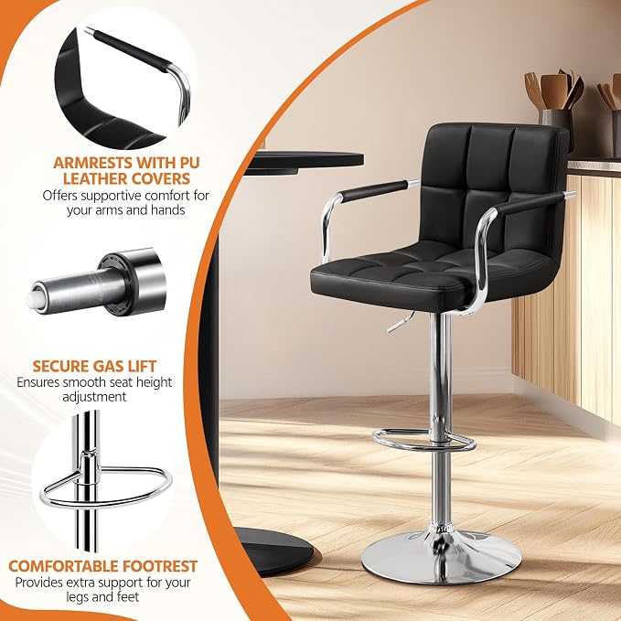 Yaheetech Bart Stools Set of 4, PU Leather Adjustable Barstools - Image 6