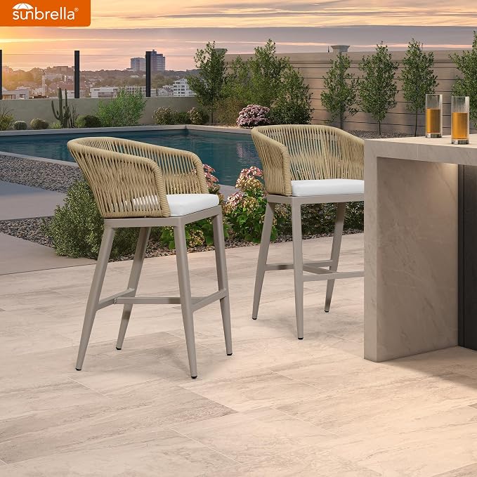 PURPLE LEAF Outdoor Bar Stool Set of 4 Rattan Wicker Patio Stool Bar Height - Image 2