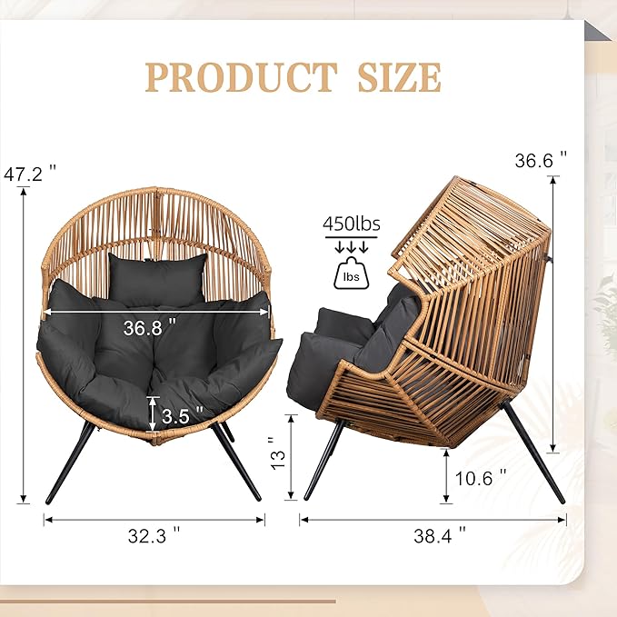 Vongrasig Outdoor Wicker Egg Chair PE Rattan Chair - Image 2