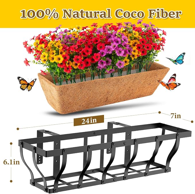 Railing Planter Boxes with Artificial Flowers, Adjustable Balcony Planters - Image 2