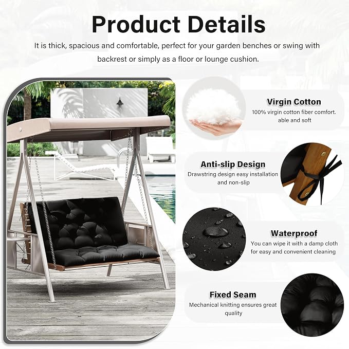 Porch Swing Cushion with Backrest, Waterproof Bench Cushion - Image 3