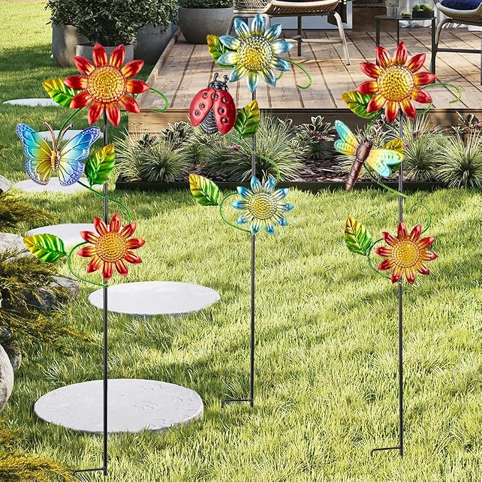 3 Pcs Sunflower＆Butterly＆Ladybug＆Dragonfly Decorative Garden Stakes, 23.5 in - Image 8