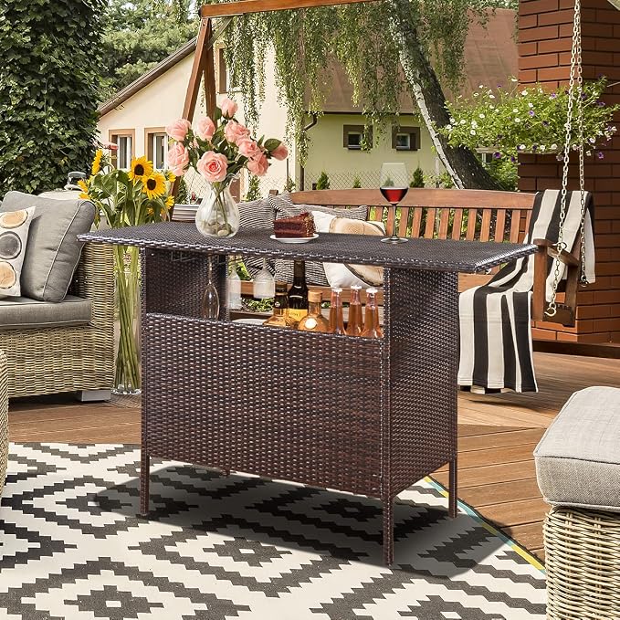 ReunionG Outdoor Wicker Bar Patio Rattan Counter Table - Image 8