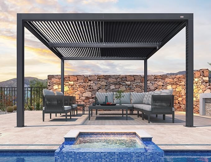 PURPLE LEAF Louvered Pergola 94AS 12' x 12' Outdoor Aluminum Pergola by PURPLELEAF