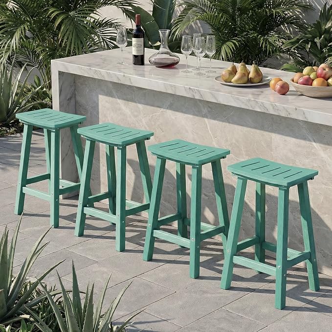 Outdoor Bar Stools Set of 4, 24 Inch All-Weather HDPE Counter Height Chairs - Image 7