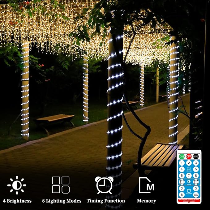 ANJAYLIA Solar Outdoor Rope Lights, 66FT 200 LED Solar Powered Rope Lights - Image 2