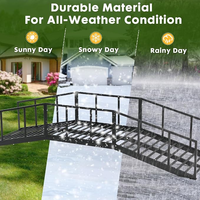 Metal Garden Bridge 8 FT with 4 Ground Stakes, 770 lbs Capacity Black Powder - Image 2