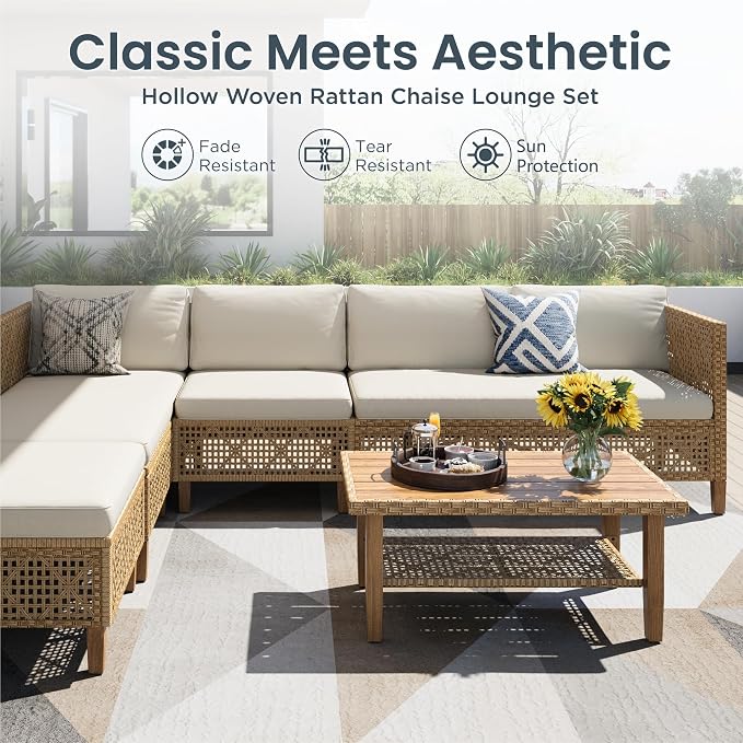 PHI VILLA Wicker Patio Furniture Set, Outdoor Sectional Couch - Image 2