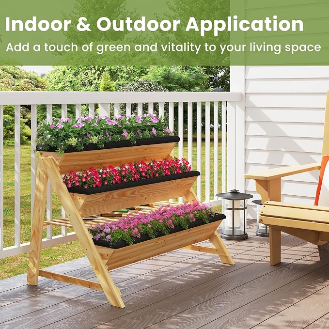 HAPPYGRILL 3-Tier Wooden Raised Garden Bed, Elevated Planter Box Kit - Image 3