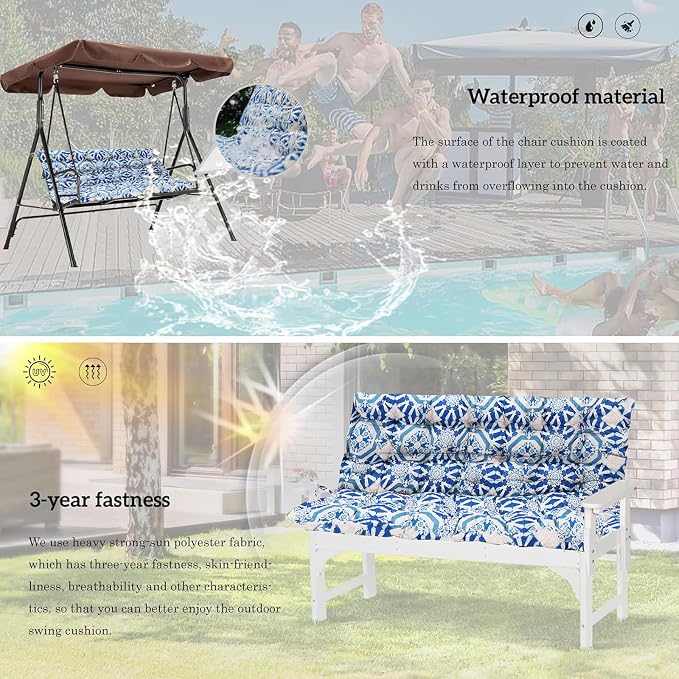 Outside Benches Cushion with Backrest, Thicken Waterproof Swing Cushions 2/3 - Image 5