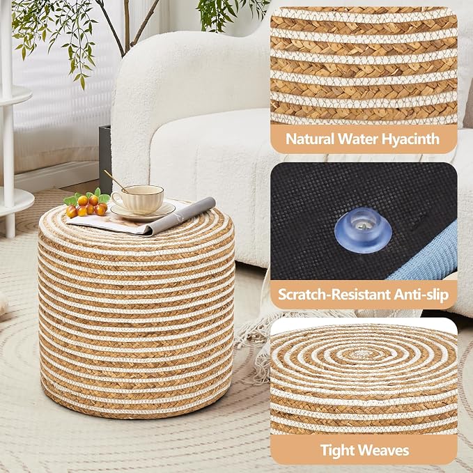 Wimarsbon 18'' Ottoman Pouf, Natural Braided Poof, Rustic Handweave Lounge - Image 4