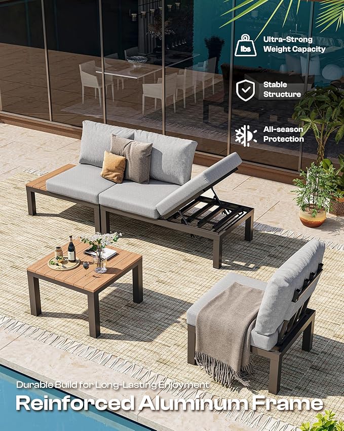 Aluminum Modular Outdoor Patio Furniture Set, 6 Seats Patio Sectional Sofa Set - Image 6
