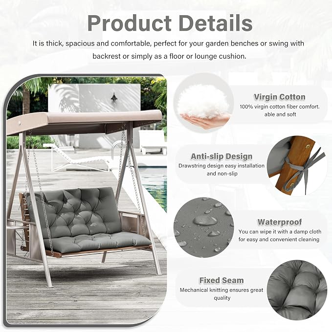 Porch Swing Cushion with Backrest, Waterproof Bench Cushion - Image 3