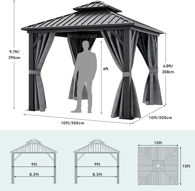 YITAHOME 10x10ft Hardtop Gazebo Heavy Duty Double Roof - Image 8