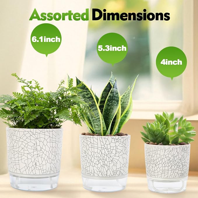 Self Watering Pots for Indoor Plants, 6 & 5 & 4 Inch Stylish Flower Pots - Image 5