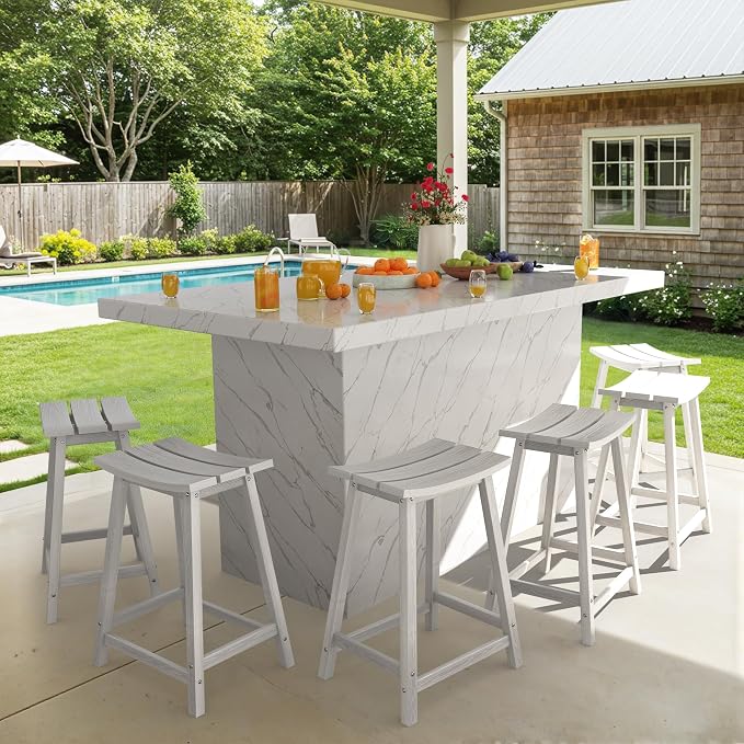Ciokea 6 Set 24" Counter Height Bar Stools Heavy Duty HDPE Outdoor Bar Stools by CIOKEA