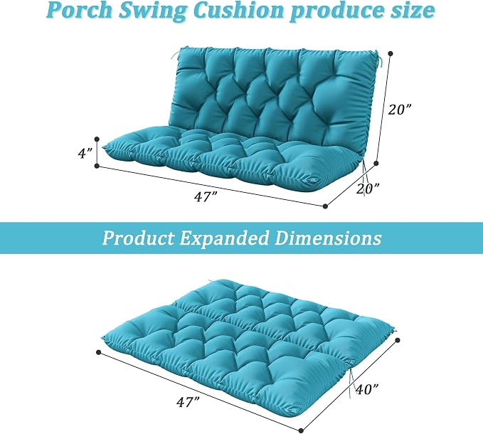 Porch Swing Cushion with Backrest 2-3 Seater Outdoor Bench Cushions Waterproof - Image 2
