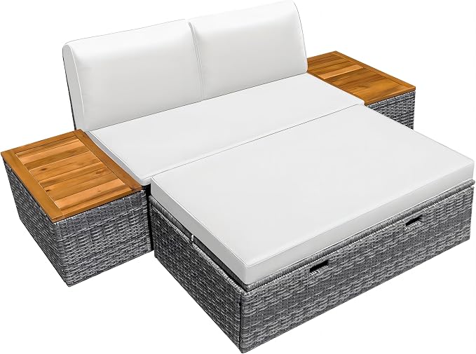 Greesum Outdoor Daybed Set Multifunctional Wicker Lounge Bed Furniture - Image 2