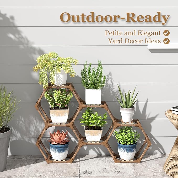 Tikea Plant Stand Indoor Outdoor Hexagonal Corner Plant Stand - Image 3