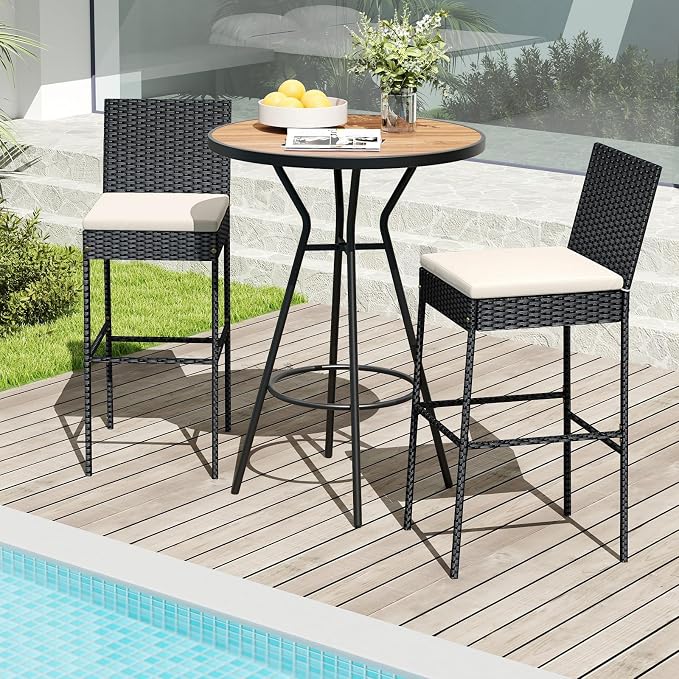 HAPPYGRILL Wicker Patio Barstools Set of 2, Outdoor Rattan Bar Chairs - Image 4