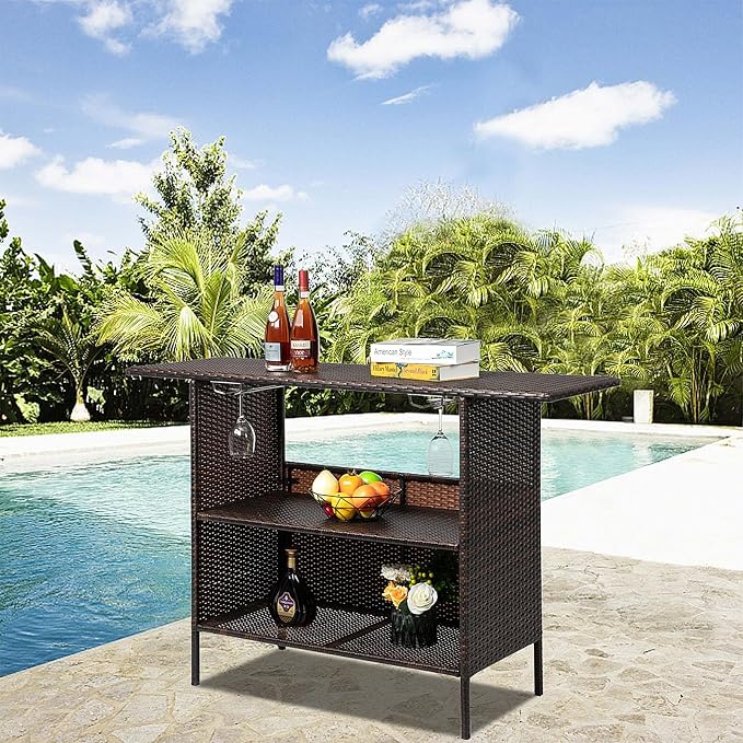 Outvita Outdoor Bar Counter Table, Patio Wicker bar Table - Image 6