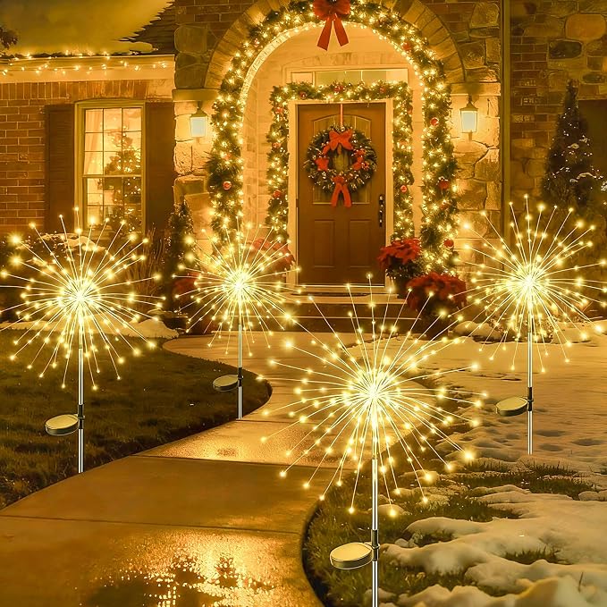 btfarm 6 Pack 120 LED Solar Garden Lights Outdoor, 8 Modes Firework Lights - Image 2