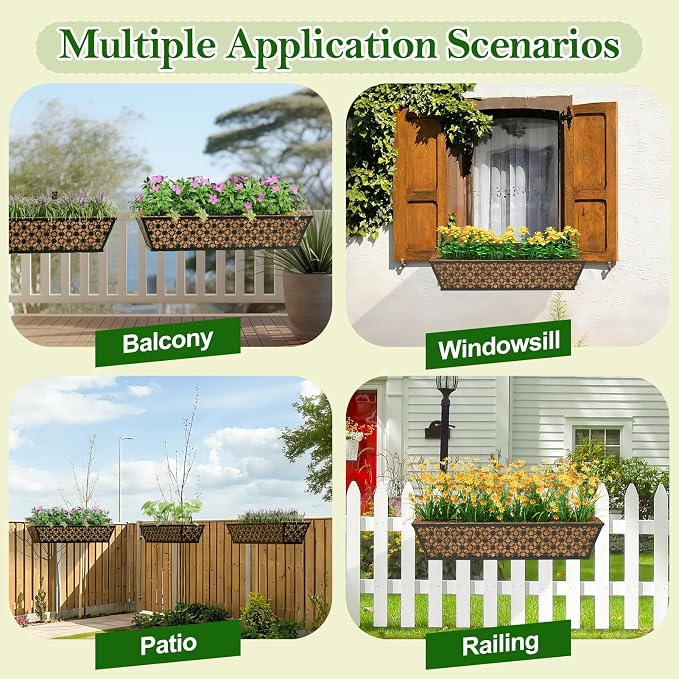 SPECILITE 30" Window Boxes Planters, Heavy Duty Metal Railing Planter Boxes - Image 8