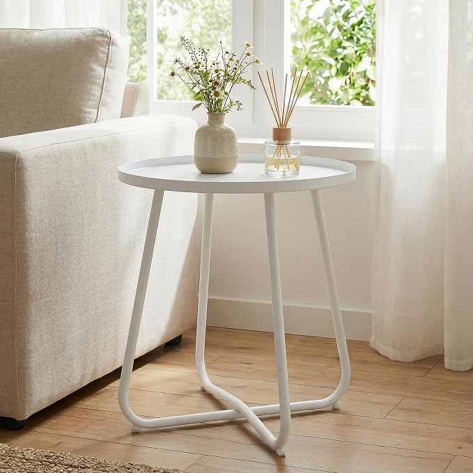 Outdoor Side Table, Indoor & Outdoor 18" Round Patio Side Table, Small Metal - Image 5