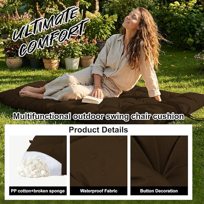 Waterproof Porch Swing Cushion Replacement, Thick 4" 2–3 Seat Outdoor Swing - Image 3