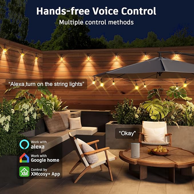 XMCOSY+ Smart Outdoor String Lights - 123ft RGBCWIC Patio Lights - Image 5