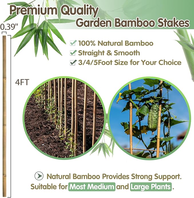 Bamboo Stakes, 4FT Natural Bamboo Garden Stakes, BOVITRO 25Pcs Plant Stakes - Image 4