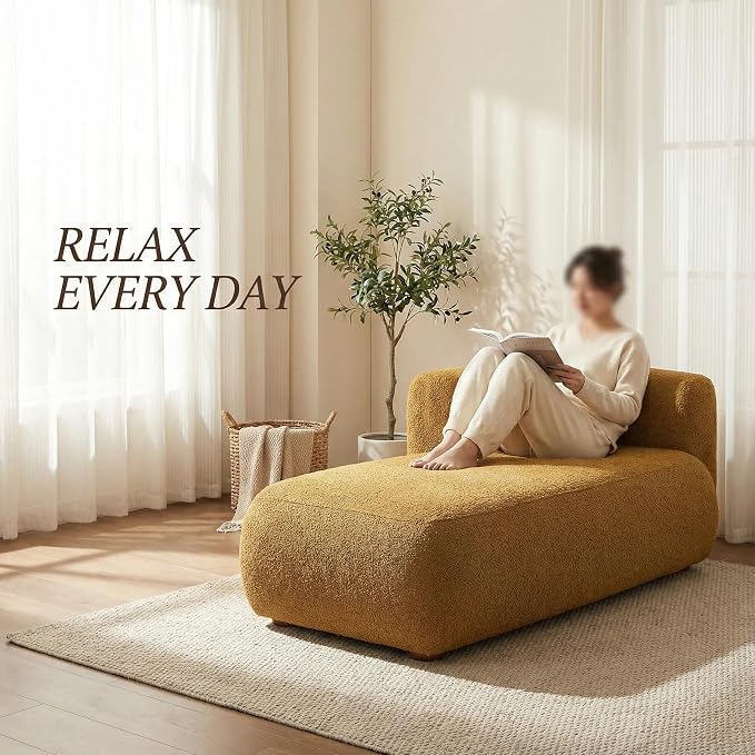 Boucle Chaise Lounge Chair Indoor Comfy Fluffy Lounge Sofa Upholstered Chaise - Image 4
