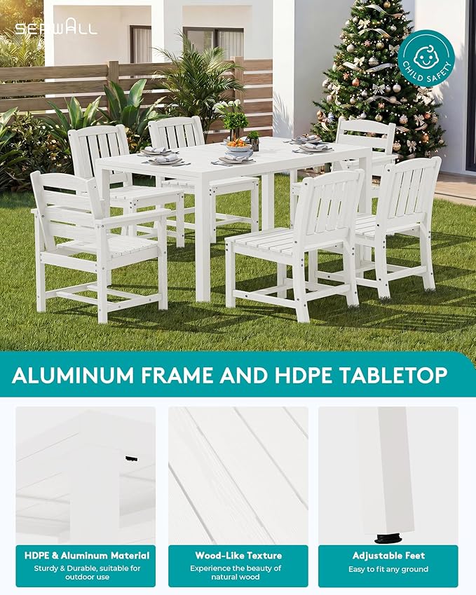 SERWALL 7-Piece Outdoor Dining Set, All Weather HDPE Outdoor Furniture Set - Image 6