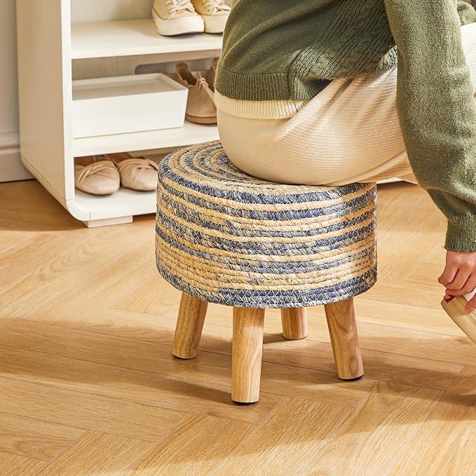 YMYNY Foot Stool Natural Seagrass Hand Weave, 12.6" Small Ottoman, Round - Image 6