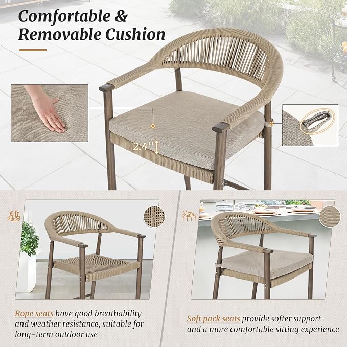 Bar Stools Set of 4, 24.8'' Aluminum Outdoor Bar Stool - Image 3