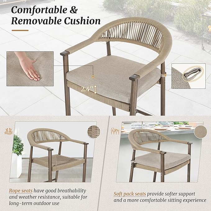 Bar Stools Set of 6, 24.8'' Aluminum Outdoor Bar Stool - Image 3