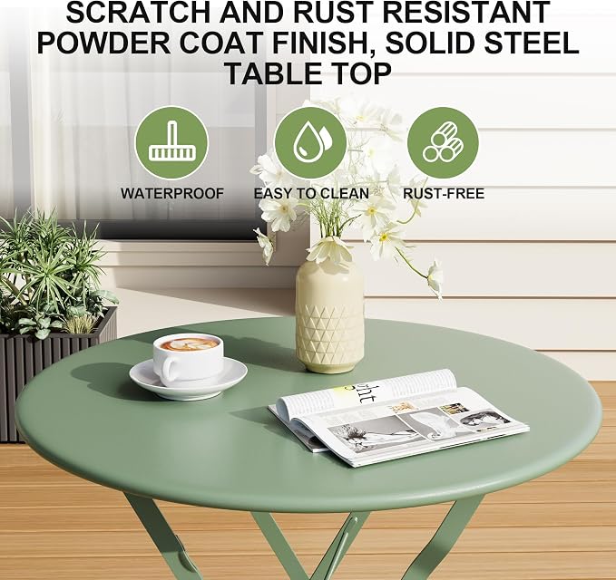 GarveeLife 3-Piece Folding Bistro Set, Foldable Patio Furniture Set - Image 5