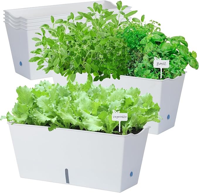 Window Box Planter 6 Pcs, 16.5 Inches Self Watering Rectangle Flower Plant Pots by Oliz