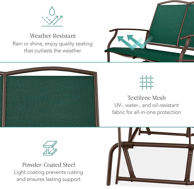 Best Choice Products 2-Person Outdoor Patio Swing Glider Steel Bench Loveseat - Image 5