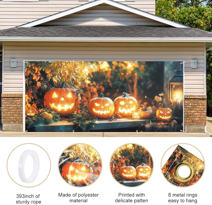 ANNA QUEEN Halloween Pumpkin Garage Door Banner 6 x 13FT, Glowing - Image 4