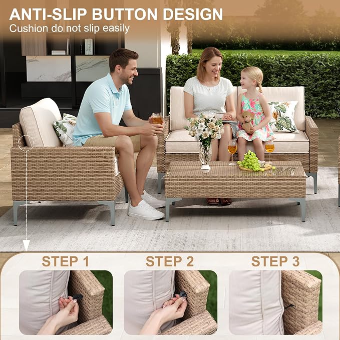 4-Piece Patio Furniture Set, Outdoor Wicker Patio Conversation Set - Image 6