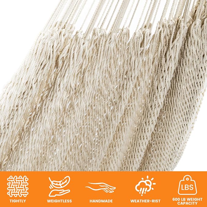 Lazy Daze Hammocks Handwoven Mayan Hammock, 10.5 FT Soft Rope Double Hammocks - Image 4