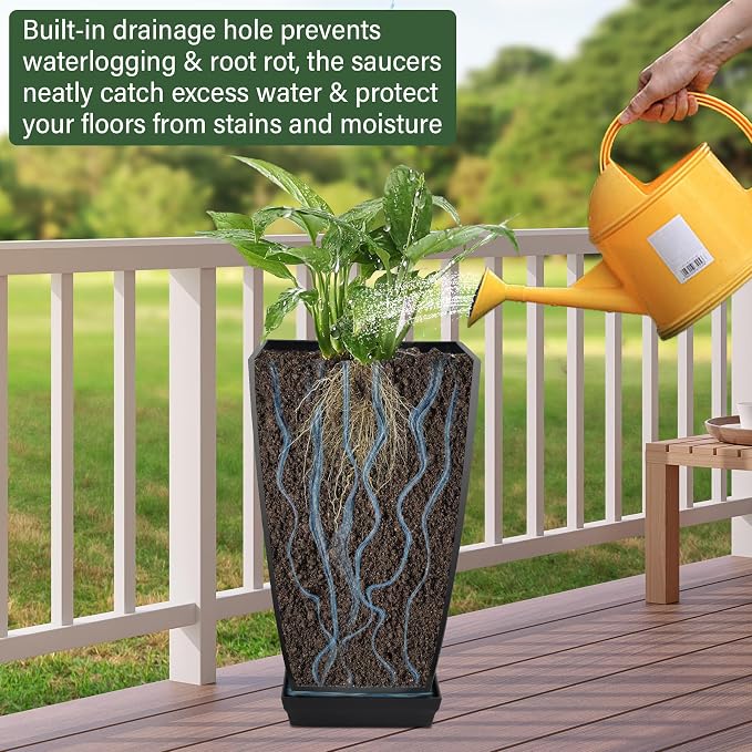 Set of 2 Tall Planter, 21 inch Large Plastic Planter - Image 5