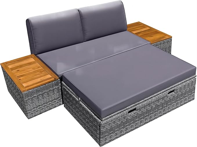 Greesum Outdoor Daybed Set Multifunctional Wicker Lounge Bed Furniture - Image 2