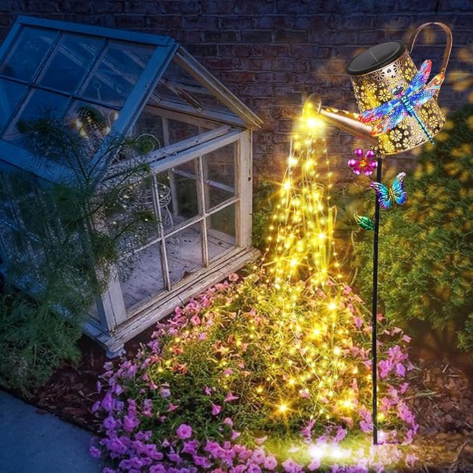 Solar Watering Can with Lights Outdoor Garden, 41in Large Dragonfly Garden - Image 8