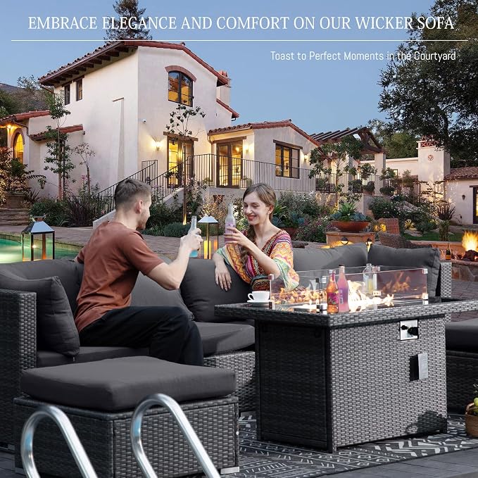 BULEXYARD 10 Piece High Back Wicker Patio Furniture Set - Image 2
