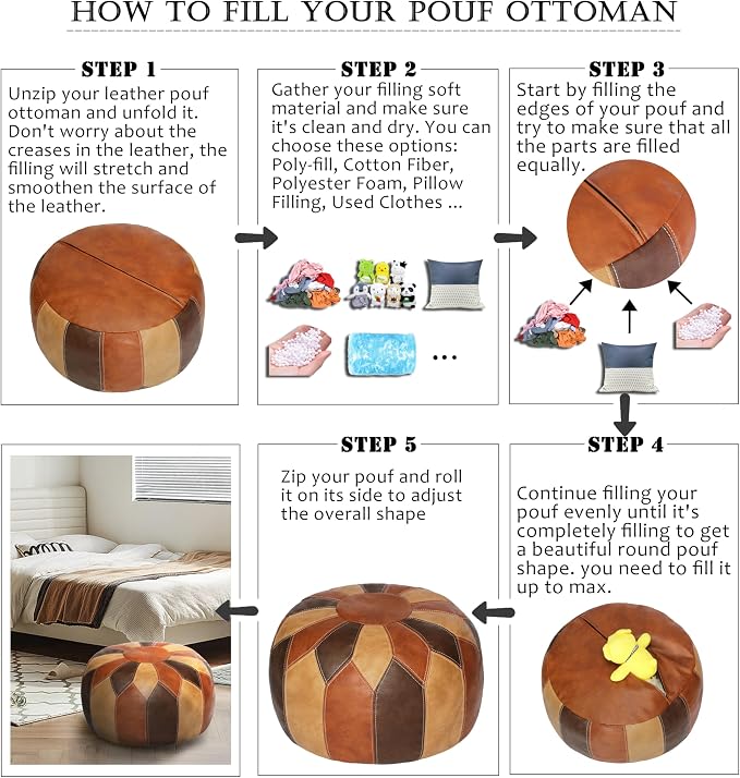 Thgonwid Unstuffed Moroccan Faux Leather Pouf Ottoman - Image 7