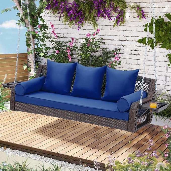 3 Seat Porch Swing, Wicker Patio Swing by YALISSEY