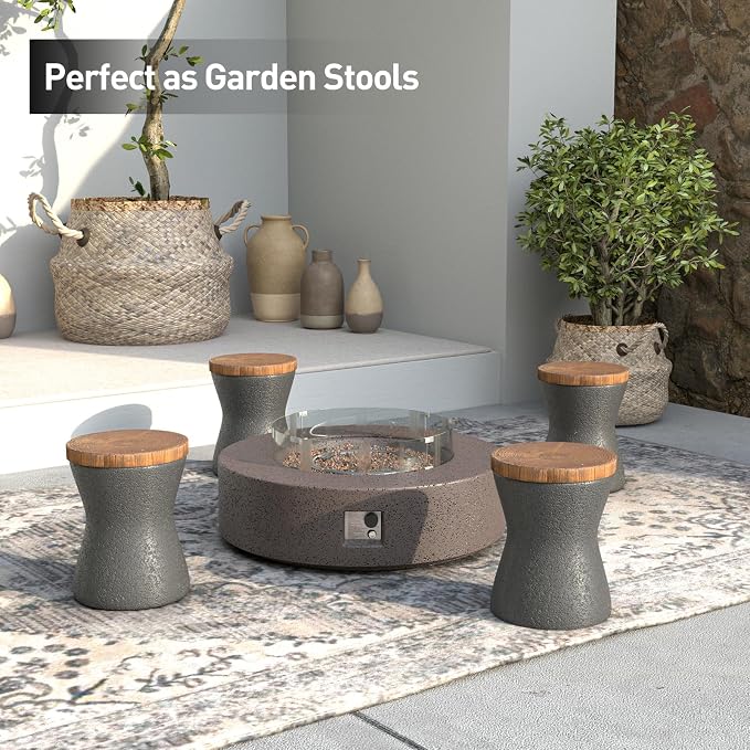 SUNBURY Outdoor Accent Table, Concrete Garden Stool End Table Set of 2 - Image 5