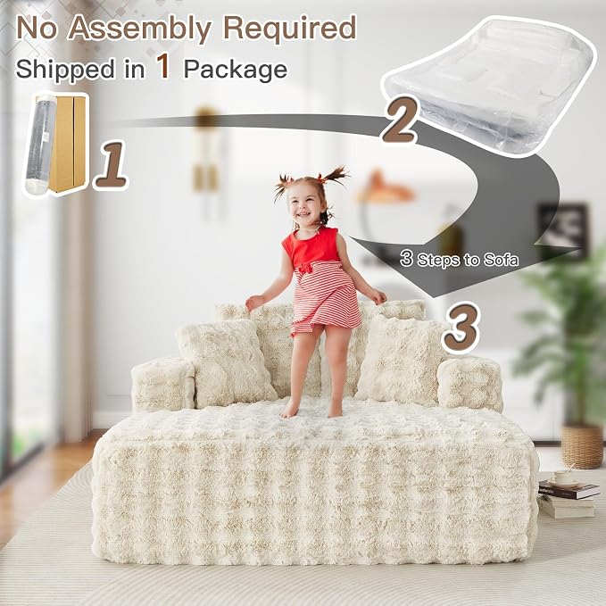 56" W Oversized Chaise Lounge Chair Indoor, Plush Faux Fur Sleeper Couch Sofa - Image 8